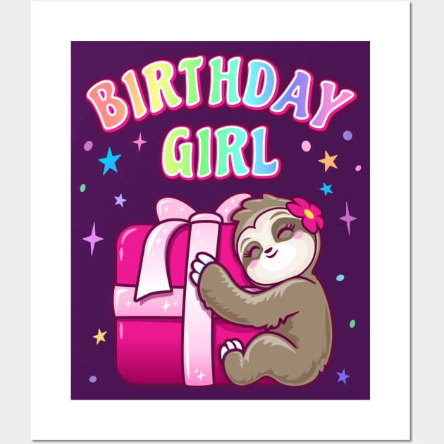 Birthday Girl Cute Gift Sloth Theme Kids Party Wall Art by PnJ